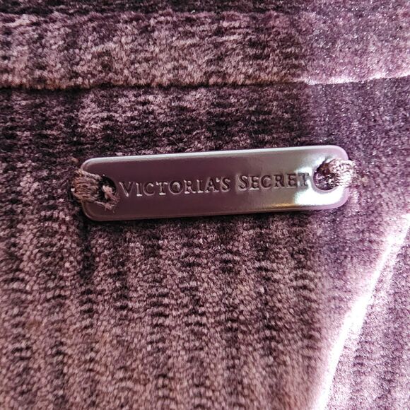 Victorias Secret Velour Lounge Set Purple Ribbed Crewneck Jogger TOP M/PANTS S - Picture 6 of 16